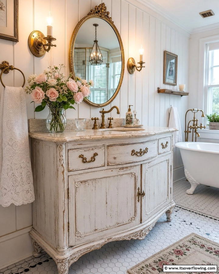 Vintage Elegance with Distressed Finishes - 20 Wood Bathroom Vanity Ideas for a Warm Look