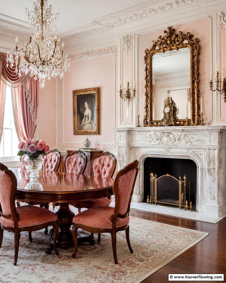 Vintage Elegance with a Marble Fireplace - 25 Dining Room With Fireplace Ideas for Cozy Gatherings