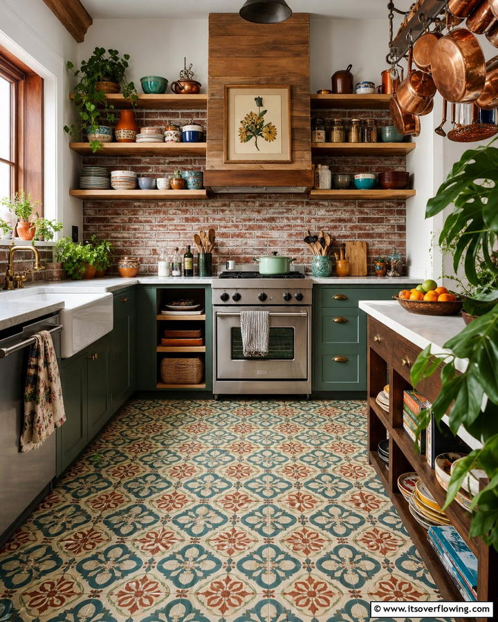 Vintage Encaustic Charm - 21 Kitchen Floor Tile Ideas- Durable & Stylish Options