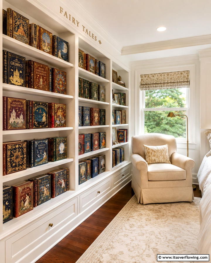 Vintage Fairy Tale Books Display - 30 Enchanting Fairy-Themed Bedroom Designs for Whimsical Spaces