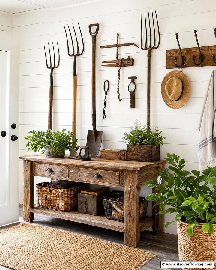 Vintage Farm Tools as Accents - 21 Rustic Decor Ideas for Cozy Farmhouse-Chic Interior Accents