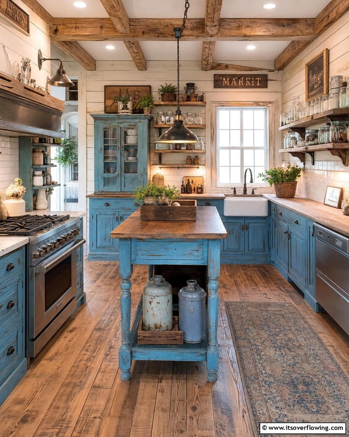 Vintage Farmhouse Flair - 21 Blue Farmhouse Kitchen Cabinet Ideas for Rustic Charm