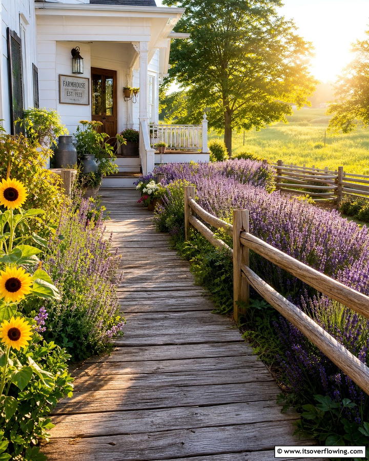 Vintage Farmhouse Path - 30 Wooden Walkway Ideas for Gardens and Outdoor Paths