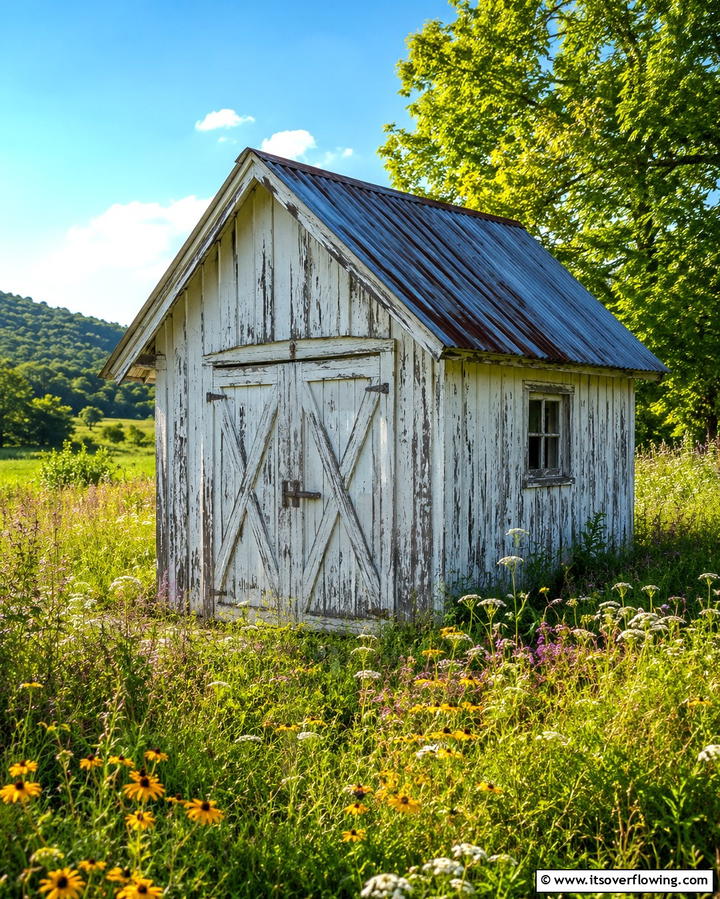 Vintage Farmhouse Shed - 25 Wood Shed Ideas for Functional and Stylish Storage