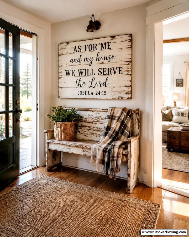 Vintage Farmhouse Signage - 30 Entryway Wall Ideas for First Impressions and Functional Storage