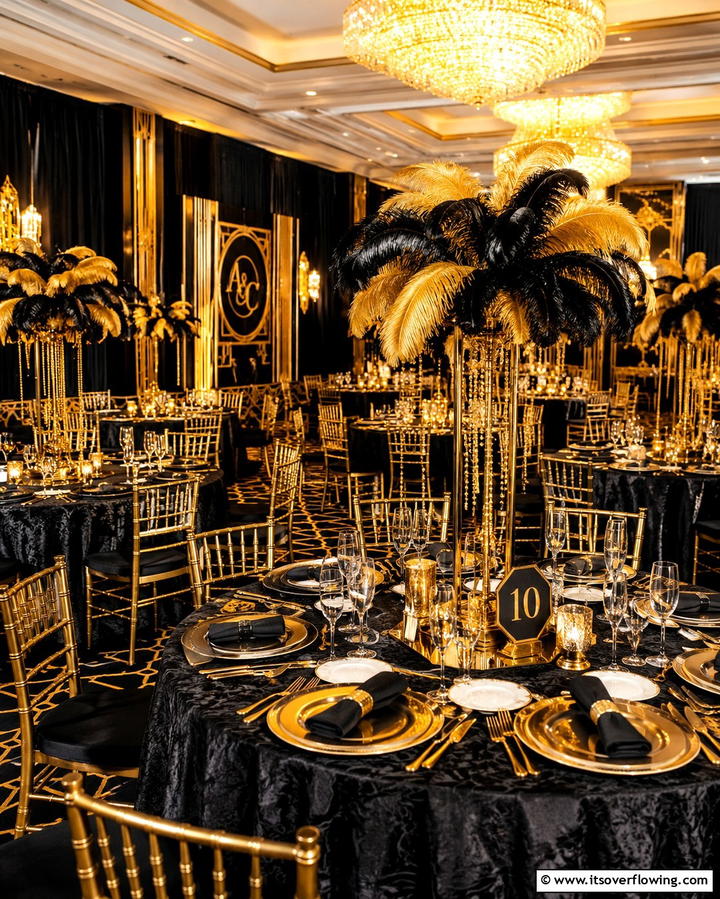 Vintage Feather Centerpieces - 25 Glamorous Great Gatsby Wedding Theme Ideas