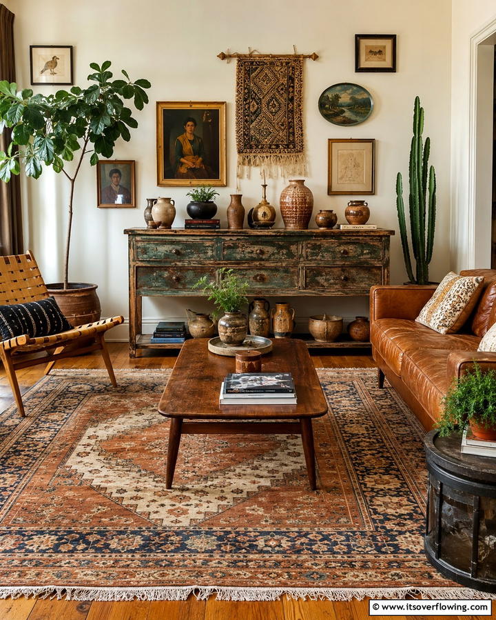 Vintage Finds and Antiques - 25 Moody Boho Living Room Ideas for a Cozy Vibe