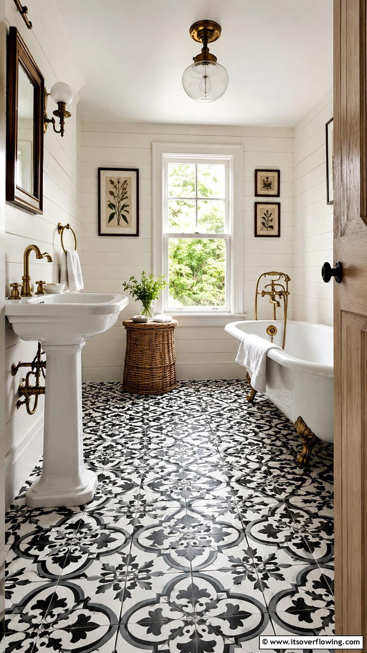 Vintage Flooring Styles - 30 Cottage Bathroom Ideas for a Charming Relaxing Retreat