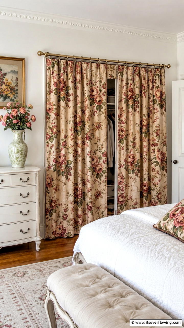 Vintage Floral Charm - 30 Closet Curtain Ideas for Stylish and Practical Storage