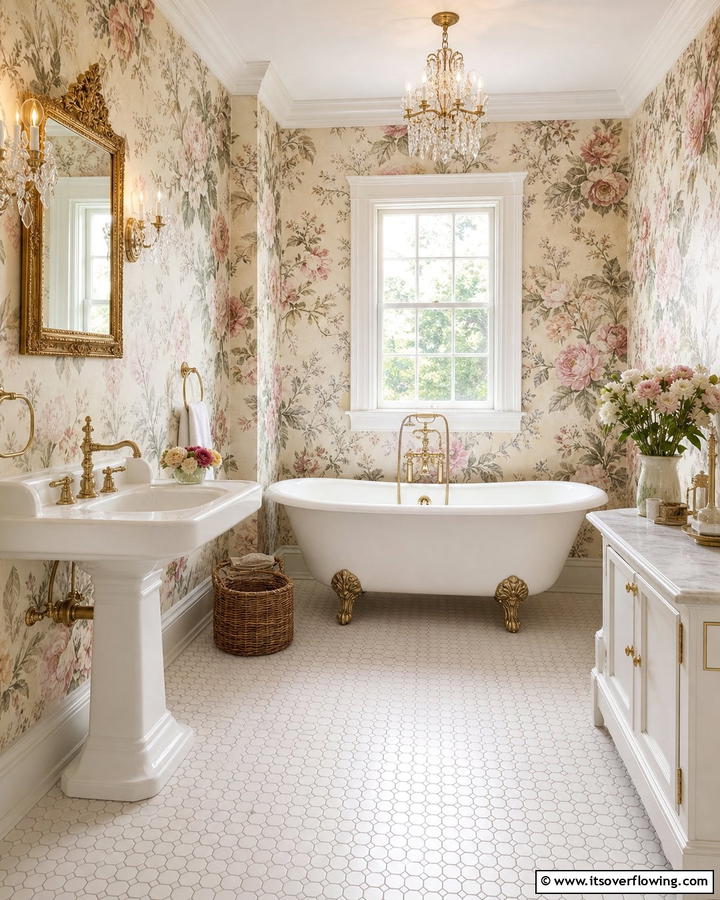 Vintage Floral Designs - 21 Bathroom Wallpaper Ideas to Add Bold Patterns or Subtle Texture