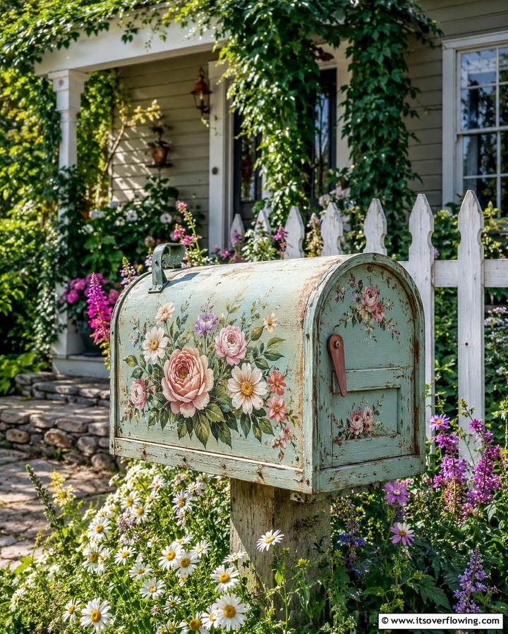 Vintage Floral Mailbox Decor - 30 Mailbox Decor Ideas- Curb Appeal with Personality