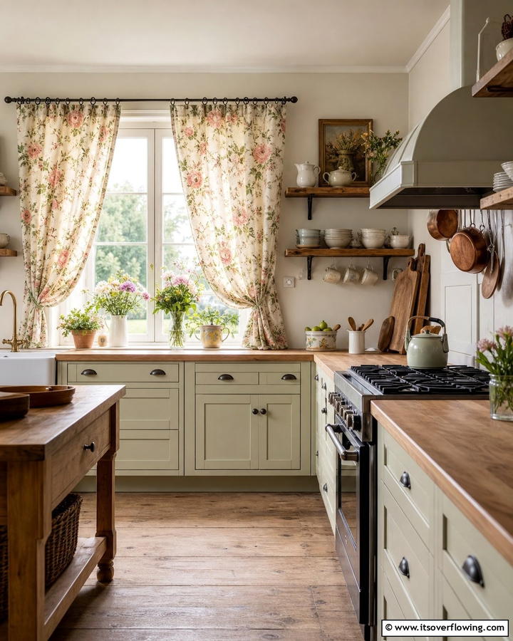 Vintage Floral Patterns - 21 Kitchen Curtain Ideas to Enhance Light and Privacy