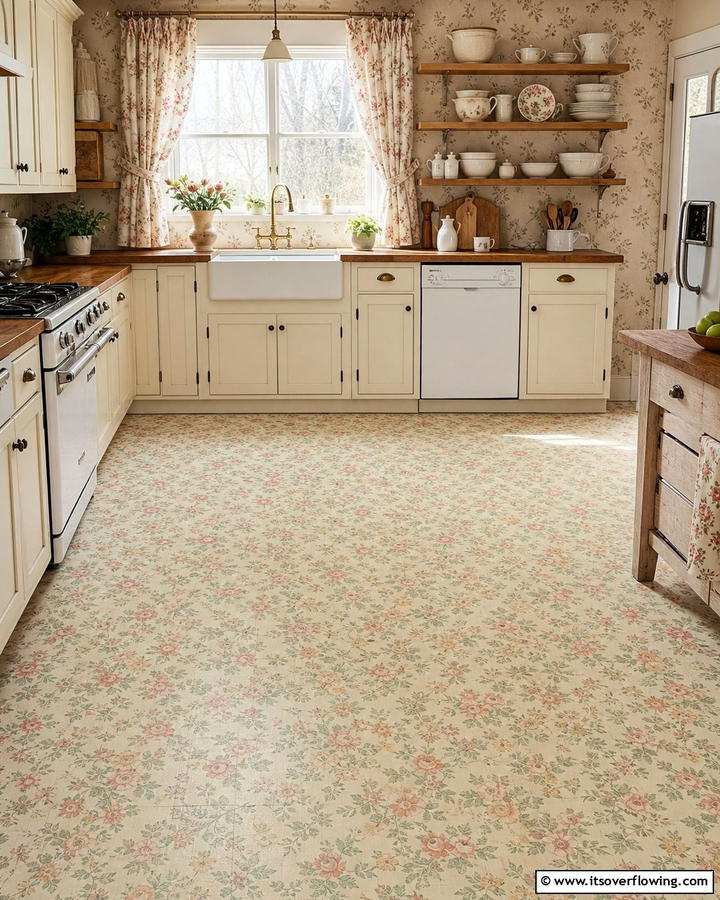 Vintage Floral Patterns - 20 Linoleum Kitchen Flooring Ideas for a Durable and Stylish Look