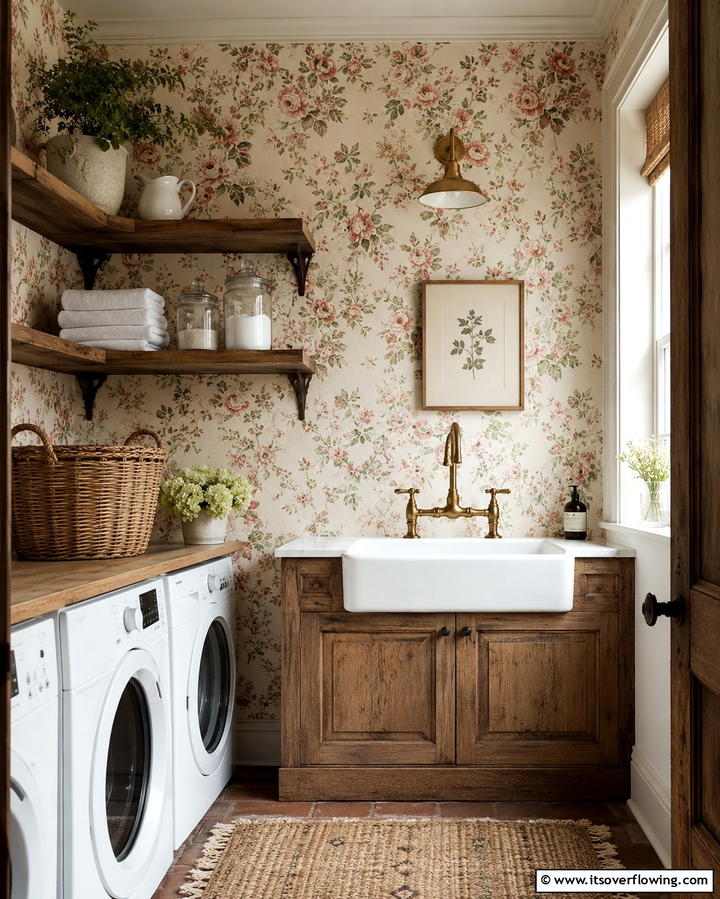 Vintage Floral Prints - 25 Laundry Room Wallpaper Ideas to Brighten Your Space