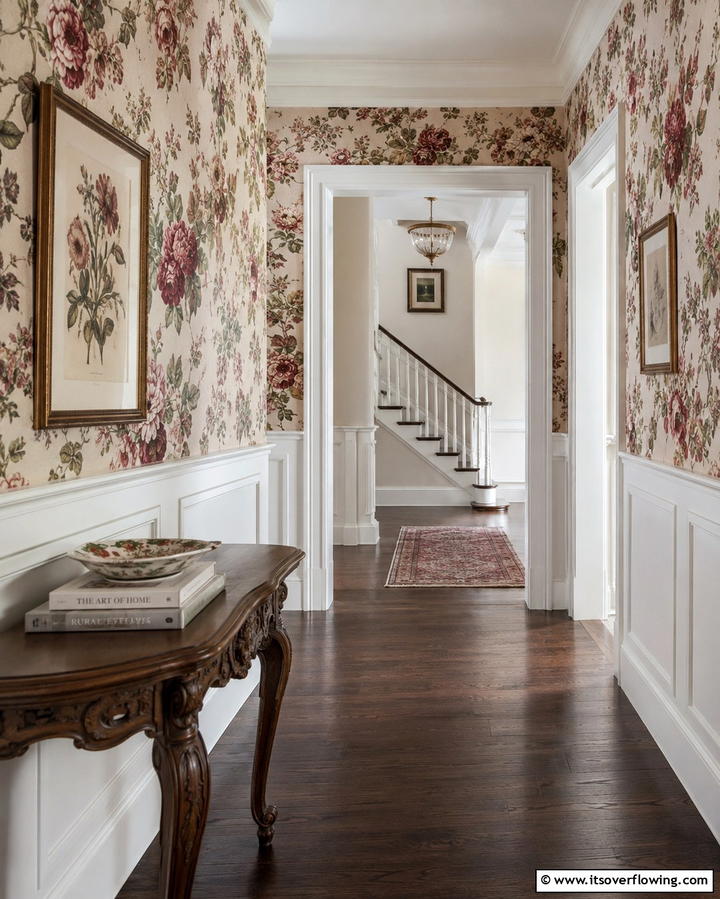 Vintage Floral Revival for Classic Hallway Charm - 30 Hallway Wallpaper Ideas for a Striking Entryway