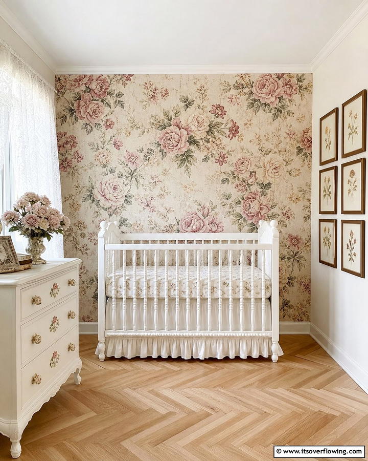 Vintage Floral Touches - 30 Nursery Accent Wall Ideas for a Charming Baby Room
