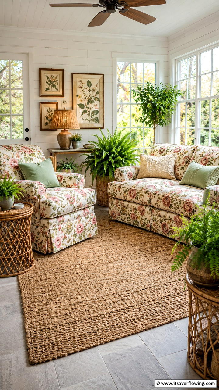 Vintage Floral Upholstery - 30 Boho Farmhouse Decor Ideas for Eclectic Charm