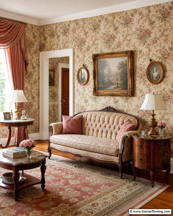 Vintage Floral Wallpaper - 25 Vintage 1930s Living Room Design Ideas for Nostalgia
