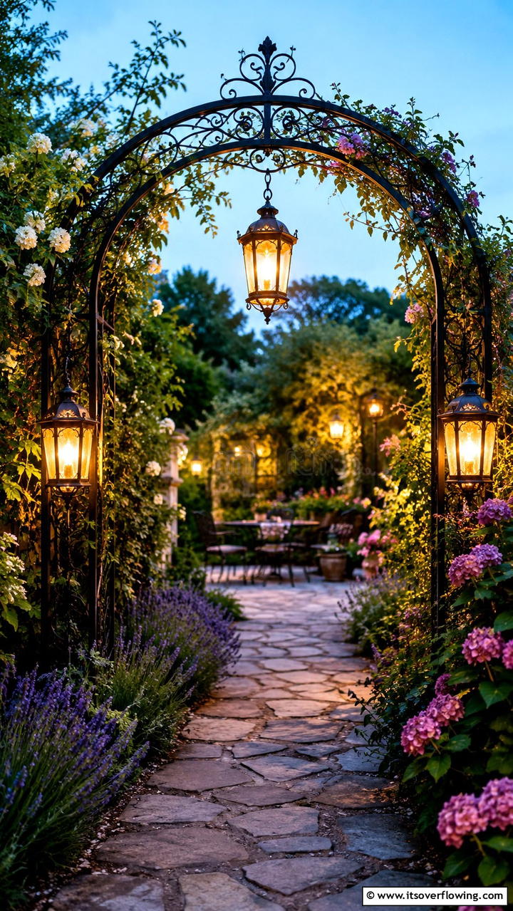 Vintage Garden Arch with Lanterns - 30 Garden Arch Ideas for Enchanting Outdoor Spaces