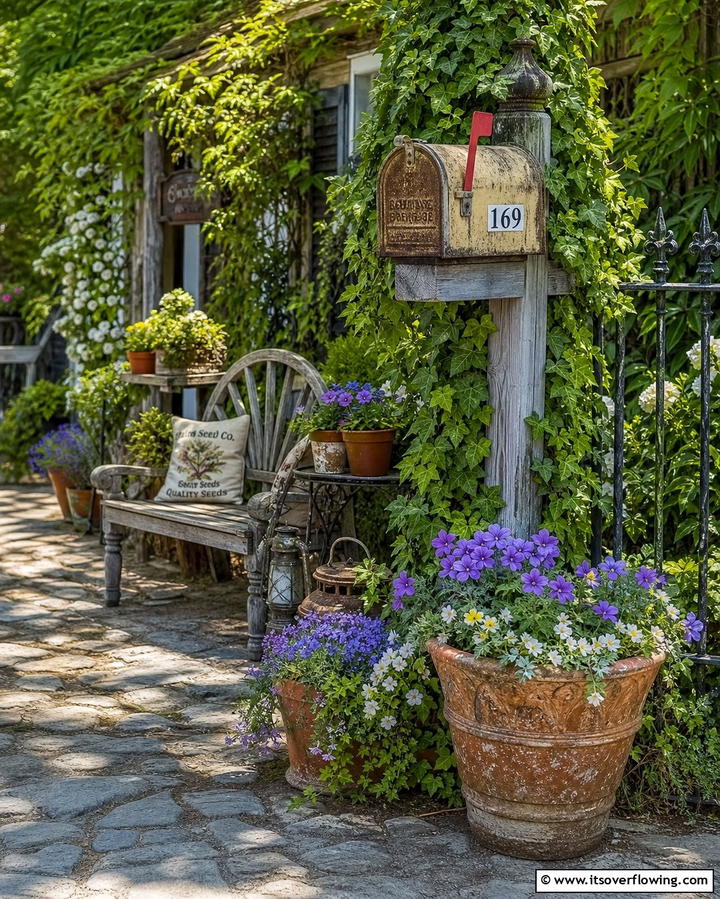 Vintage Garden Decor - 30 Creative Mailbox Landscaping Ideas for Curb Appeal