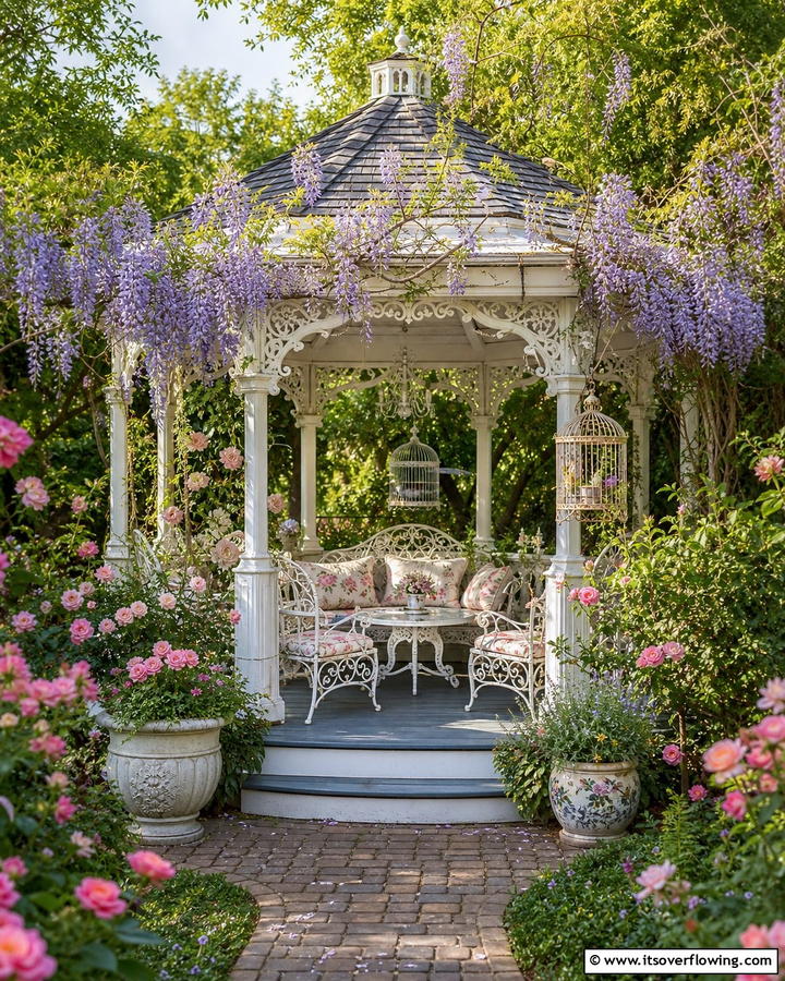 Vintage Garden Escape - 21 Gazebo Patio Ideas for Shaded Outdoor Entertaining Spaces