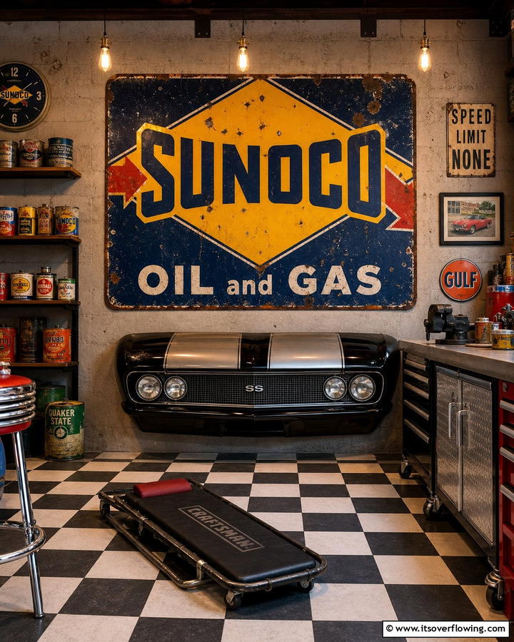 Vintage Gas Station Sign - 20 Man Cave Sign Ideas for a Personalized Space