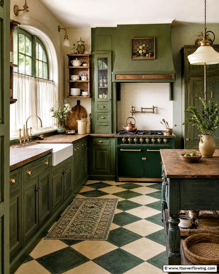 Vintage Green Details - 21 Dark Green Kitchen Ideas for Bold Cabinetry