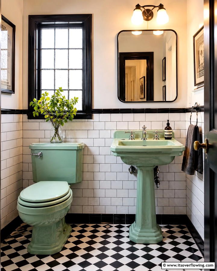 Vintage Green Fixtures - 25 Green Powder Room Ideas for a Fresh Look