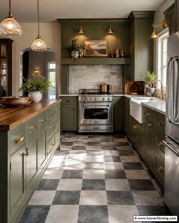 Vintage Grey Kitchen with Modern Touches - 30 Kitchens with Grey Floors- Sleek & Modern Flooring Ideas