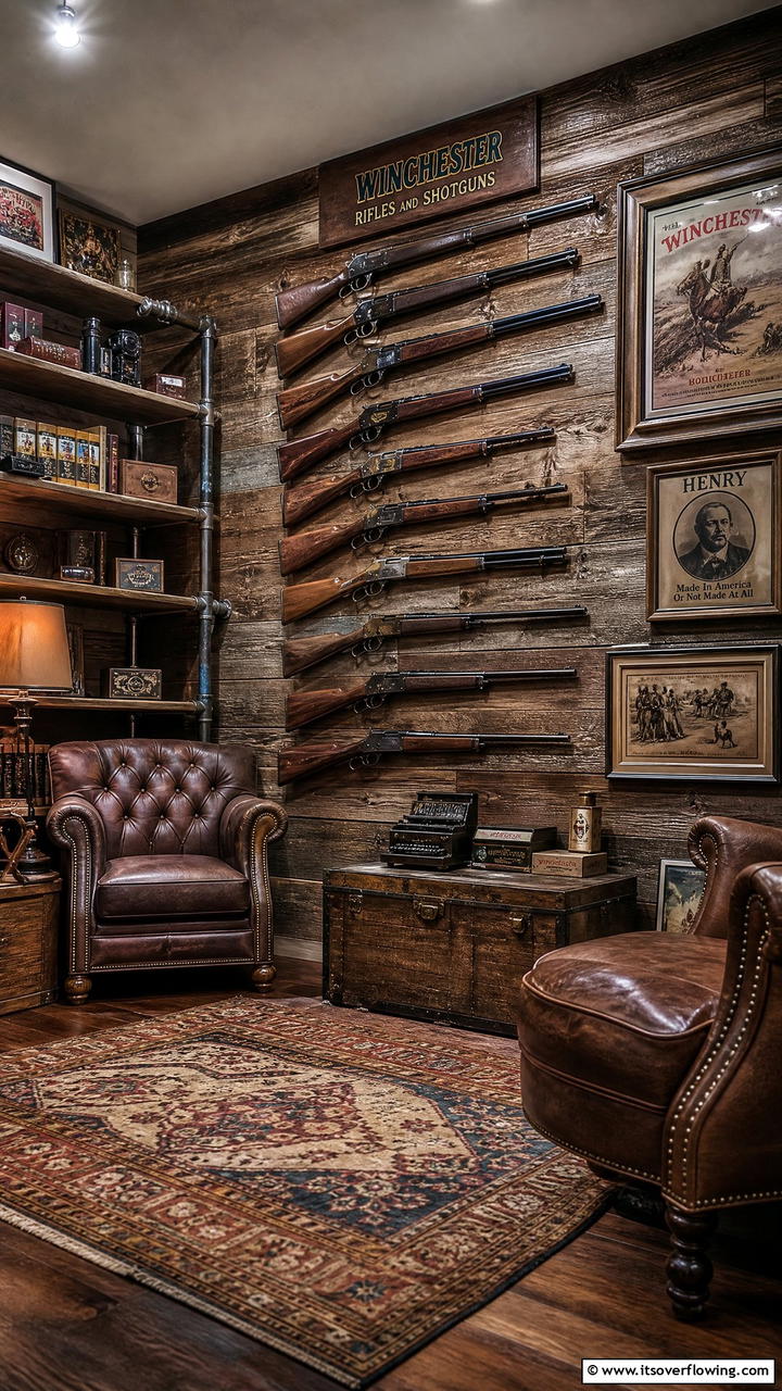 Vintage Gun Display Walls - 25 Man Cave Gun Room Ideas for the Ultimate Space
