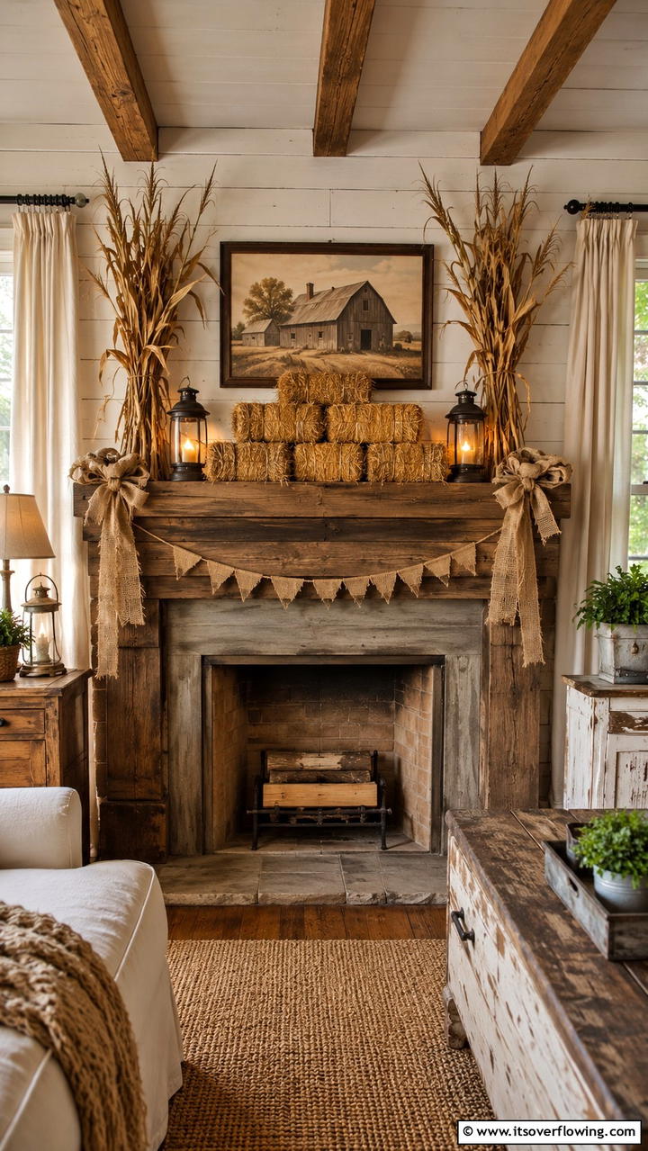 Vintage Hay Bale Decor - 30 Fall Mantel Decor Ideas for Seasonal Coziness