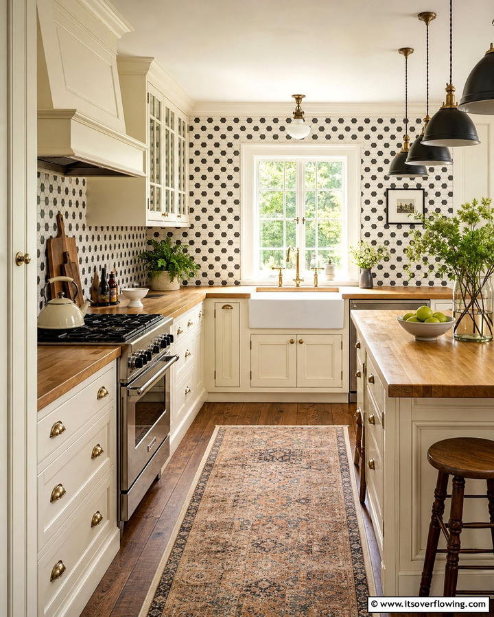Vintage Hexagon Tiles - 25 Black and White Kitchen Backsplash Ideas