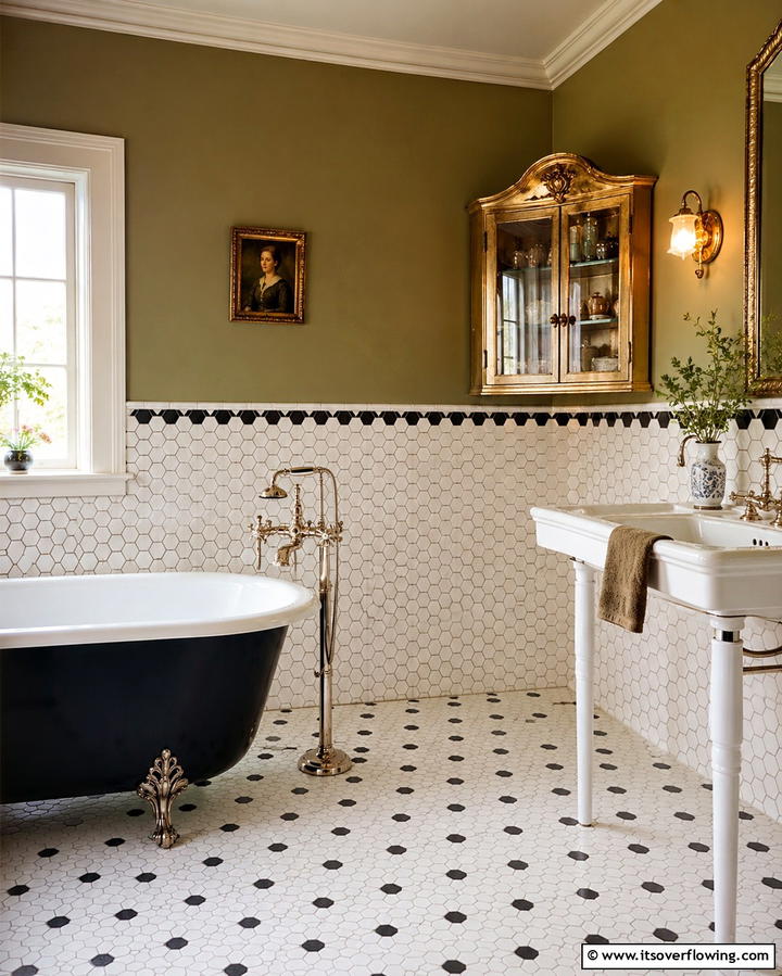 Vintage Hexagonal Tiles - 30 Half-Wall Tile Bathroom Ideas for Functional Style