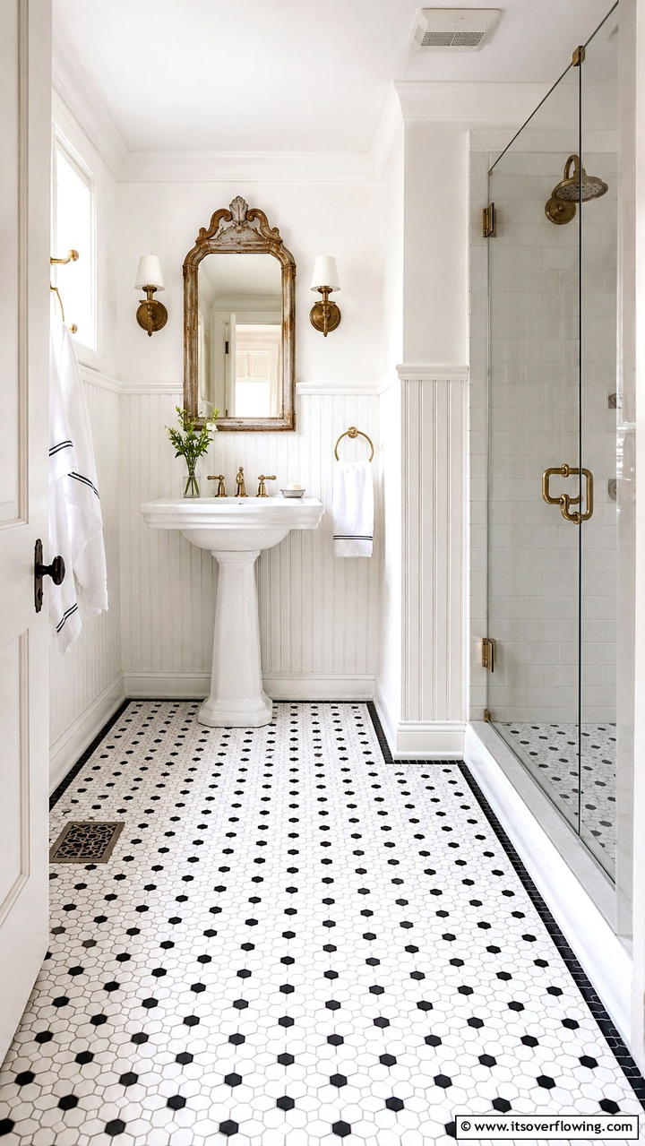 Vintage Hexagonal Tiles - 30 Bathroom Tile Ideas to Refresh Your Space with Style