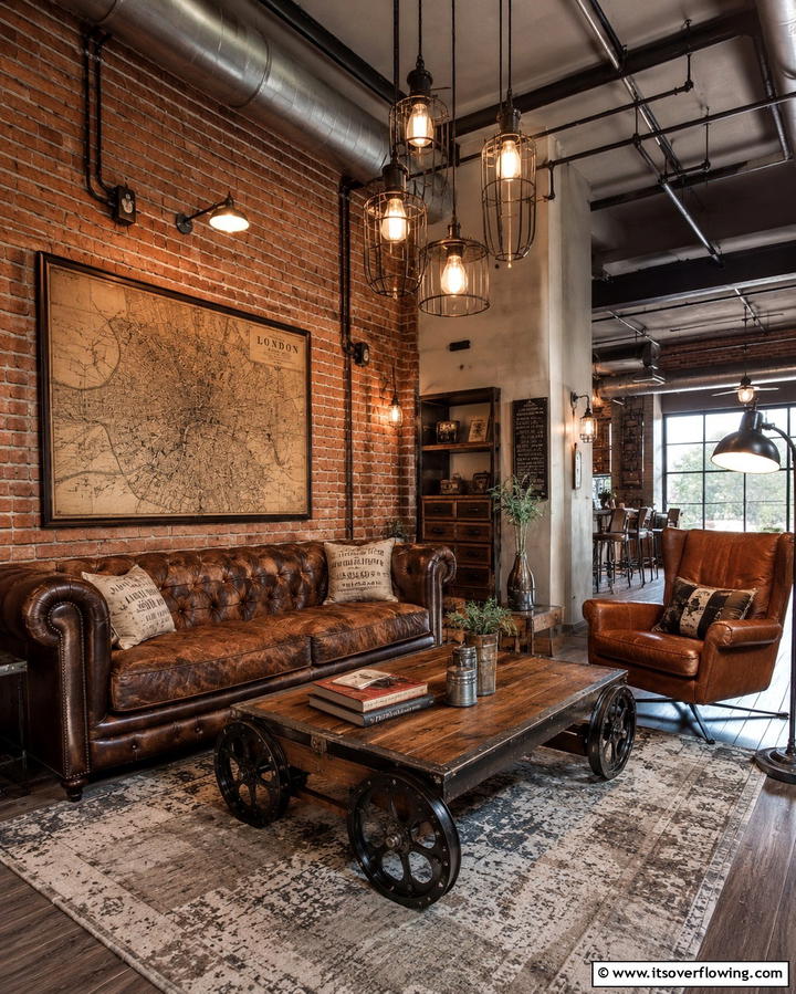 Vintage Industrial Charm - 30 Living Room Ceiling Lighting Ideas- Elevate Your Space
