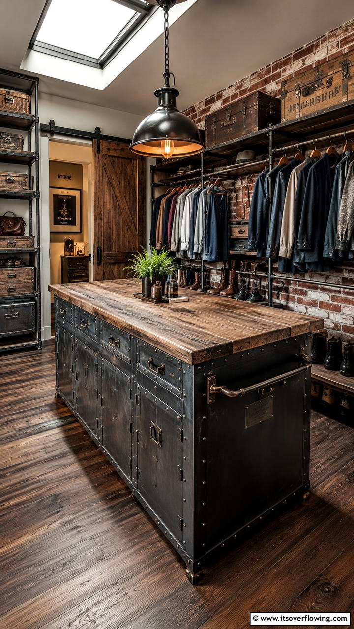 Vintage Industrial Closet Island - 30 Closet Island Ideas- Luxurious Walk-In Storage Solutions