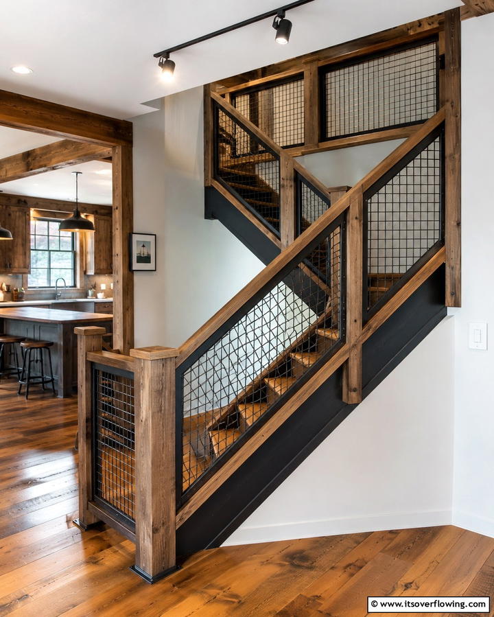 Vintage Industrial Combo - 30 Rustic Farmhouse Stair Railing Ideas & Designs