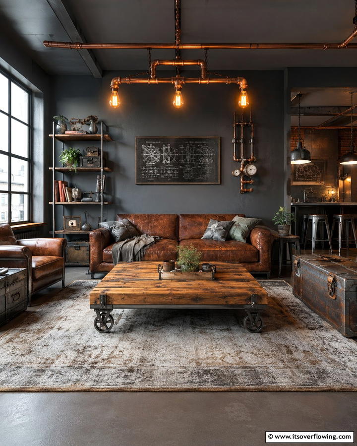 Vintage Industrial Mix - 30 Striking Contrasting Living Rooms Featuring Dark Grey Walls