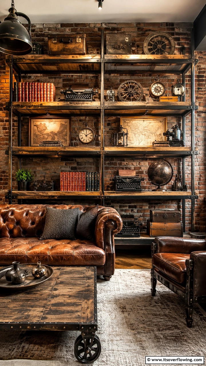 Vintage Industrial Mix - 30 Creative Bookshelf Decor Ideas for Organized Living Spaces