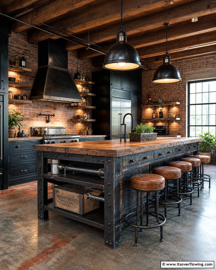 Vintage Industrial Vibe - 30 Kitchen Island Decor Ideas for Stylish Functionality