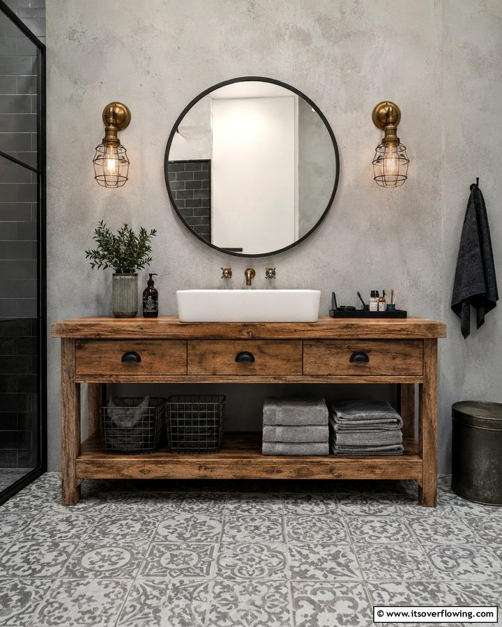 Vintage Industrial Wall Sconces - 25 Industrial Bathroom Ideas for a Bold Look
