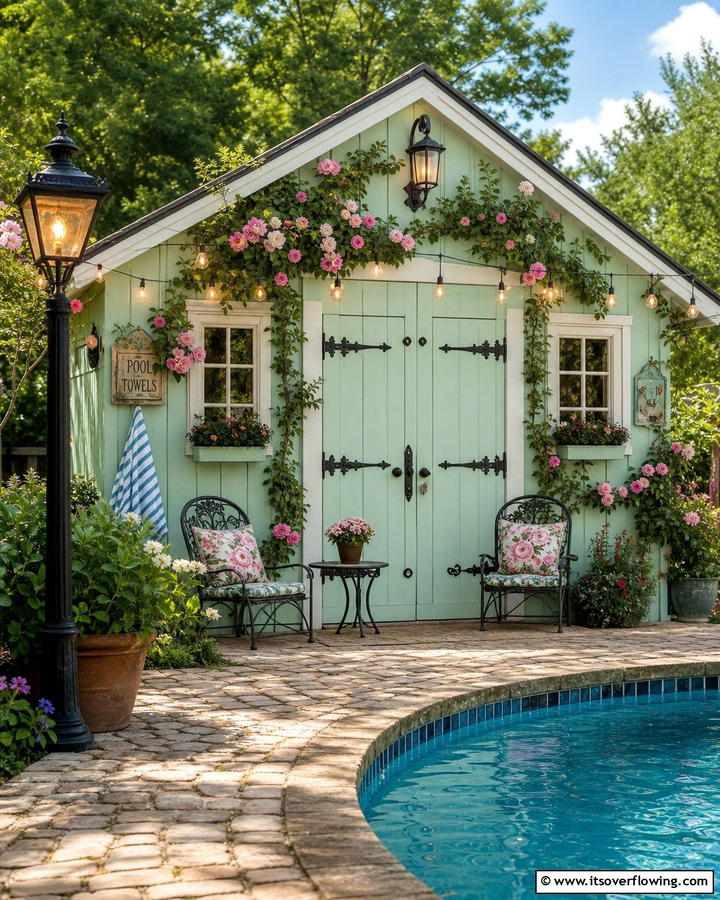 Vintage Inspired Aesthetic - 20 Pool Shed Ideas to Enhance Your Backyard Oasis