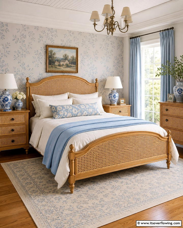 Vintage Inspired Cane Furniture - 25 Grandmillennial Style Bedroom Ideas for a Chic Look