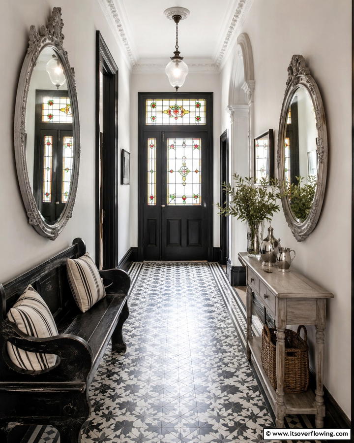 Vintage Inspired Decor - 30 Chic Black and White Hallway Ideas for Timeless Elegance