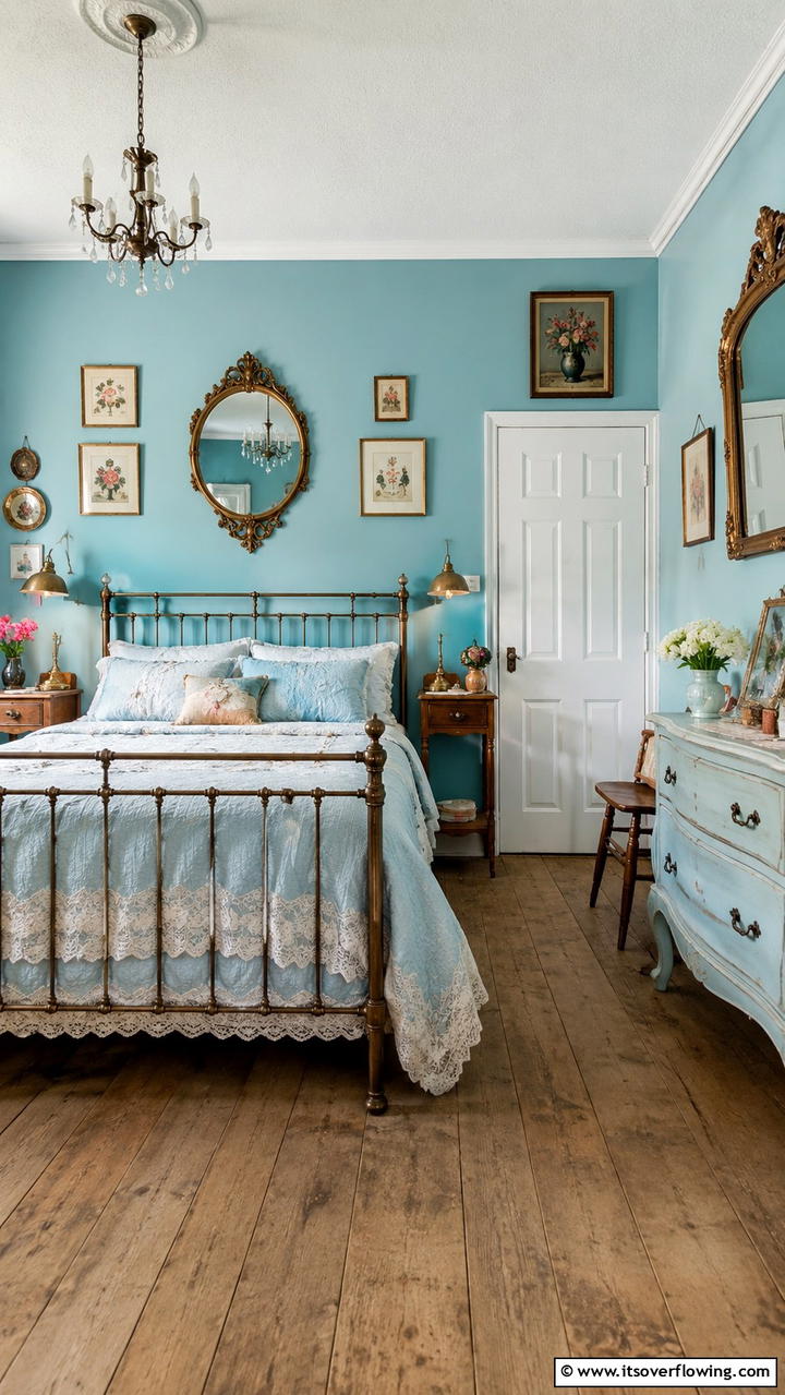 Vintage Inspired Decor Accents - 30 Duck Egg Blue Bedroom Ideas for Serene Spaces