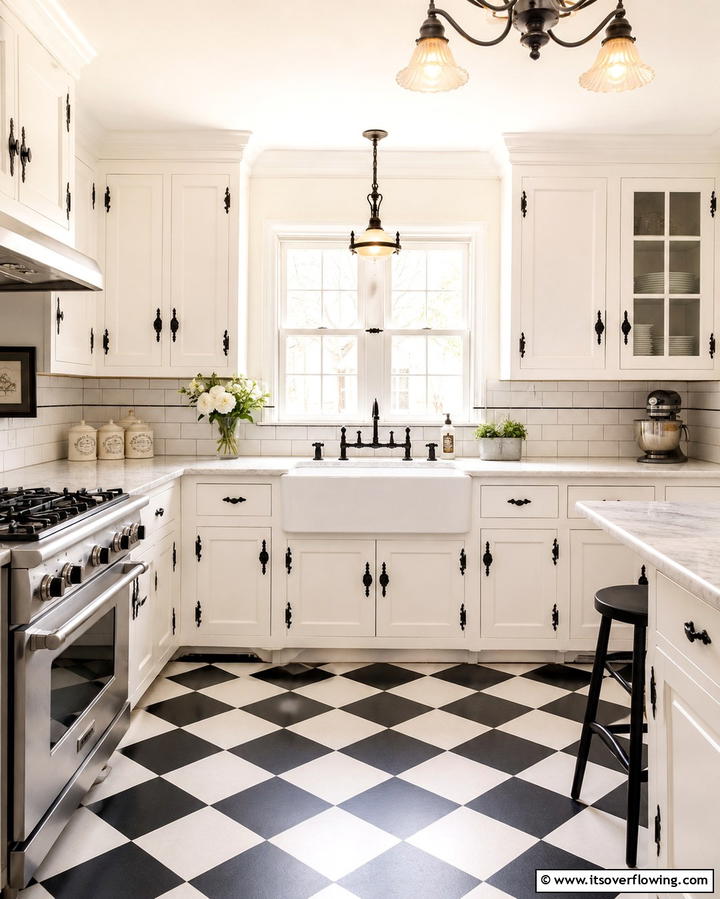 Vintage Inspired Details - 20 White Kitchen Cabinets With Black Hardware Ideas