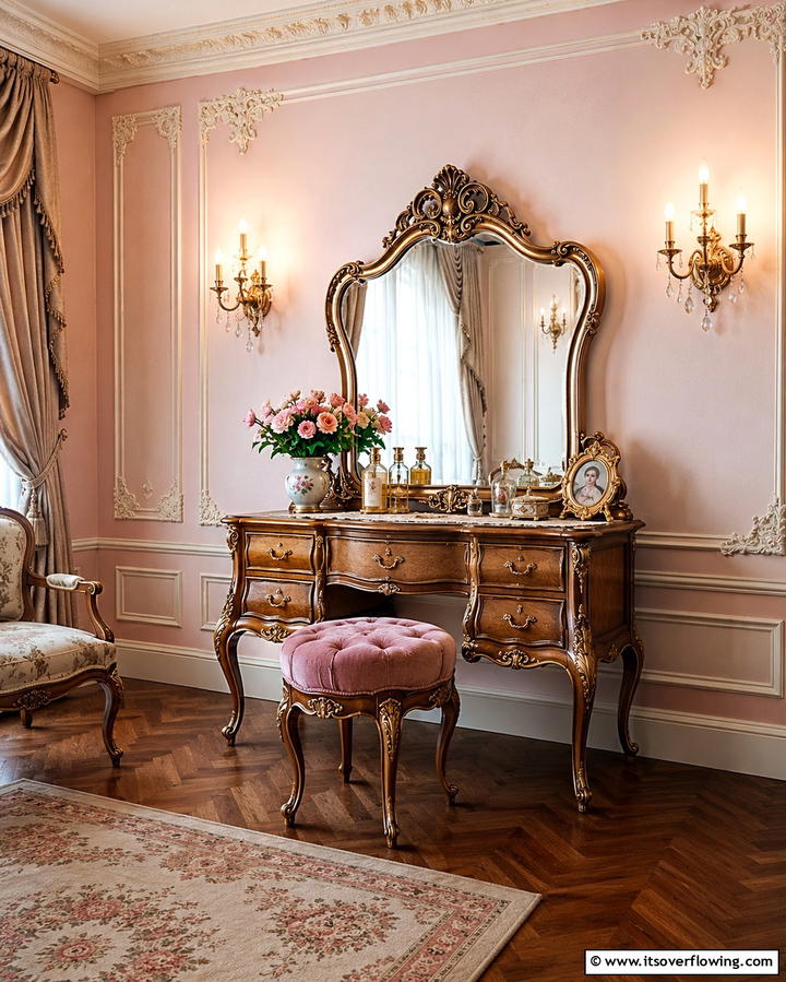Vintage Inspired Elegance Vanity - 30 Bedroom Vanity Ideas for Chic and Functional Dressing Areas