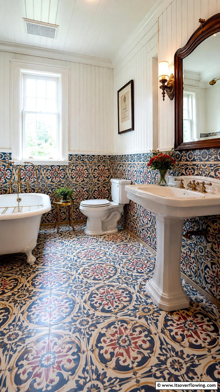 Vintage Inspired Encaustic Tiles - 30 Bathroom Tile Ideas to Refresh Your Space with Style