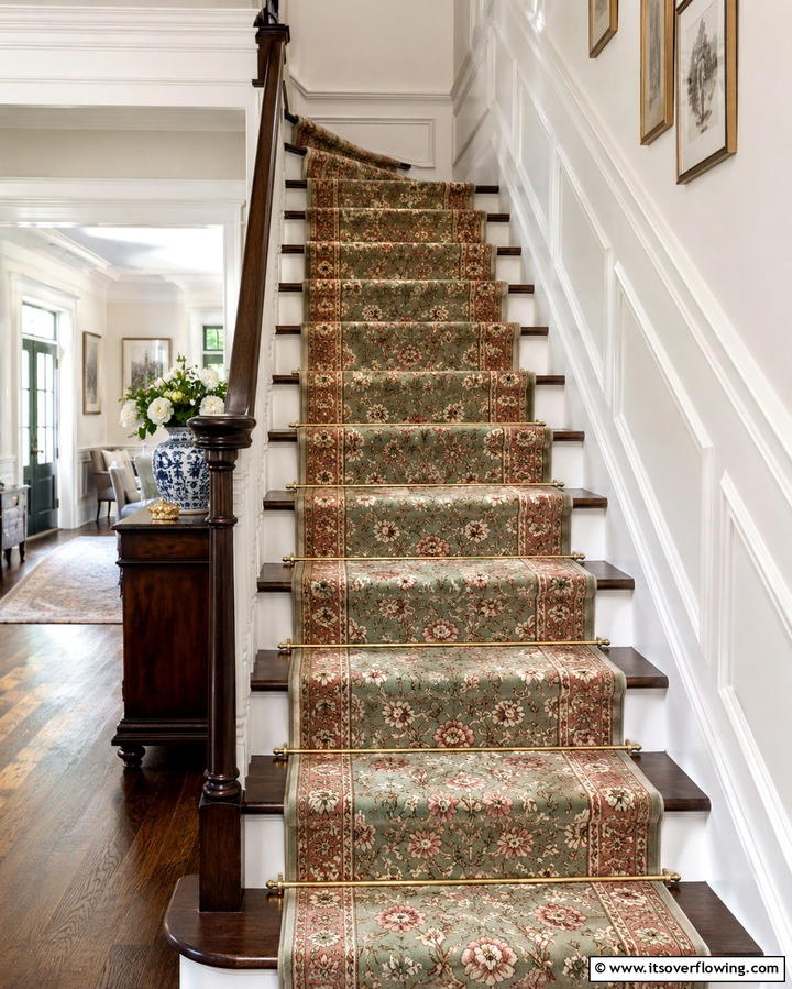 Vintage Inspired Floral Patterns - 25 Stair Runner Ideas for Safety and Style in Your Home