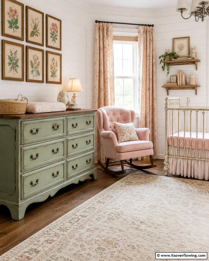 Vintage Inspired Furniture - 20 Pink and Green Nursery Ideas for a Sweet Retreat